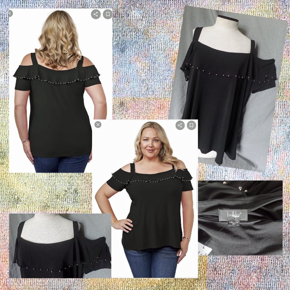 Black Cold Shoulder Top 3X